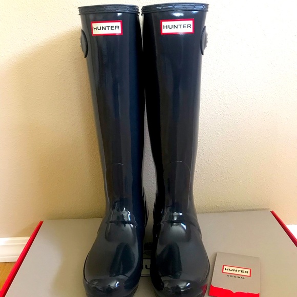 Hunter Original Tall Gloss Boots Dark Slate Size 6 - Picture 1 of 11